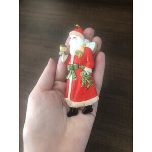 Vintage 1982 ACOF Santa Claus Flat Ceramic Christmas Tree Ornament Made in Japan